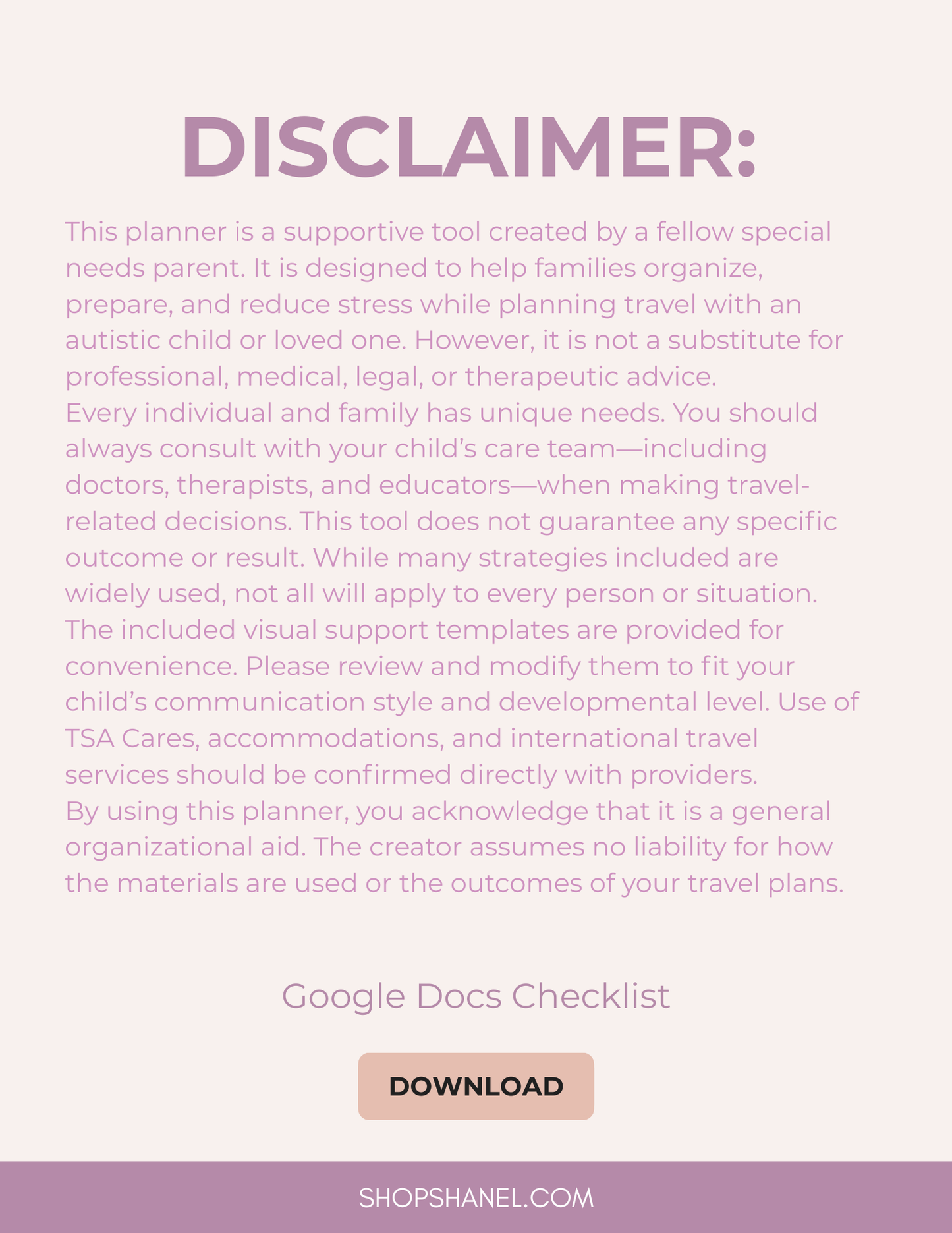 AUTISM FAMILY TRAVEL PLANNER